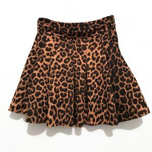 Leopard Print Scuba Jersey Pleated Mini Skirt with Pockets